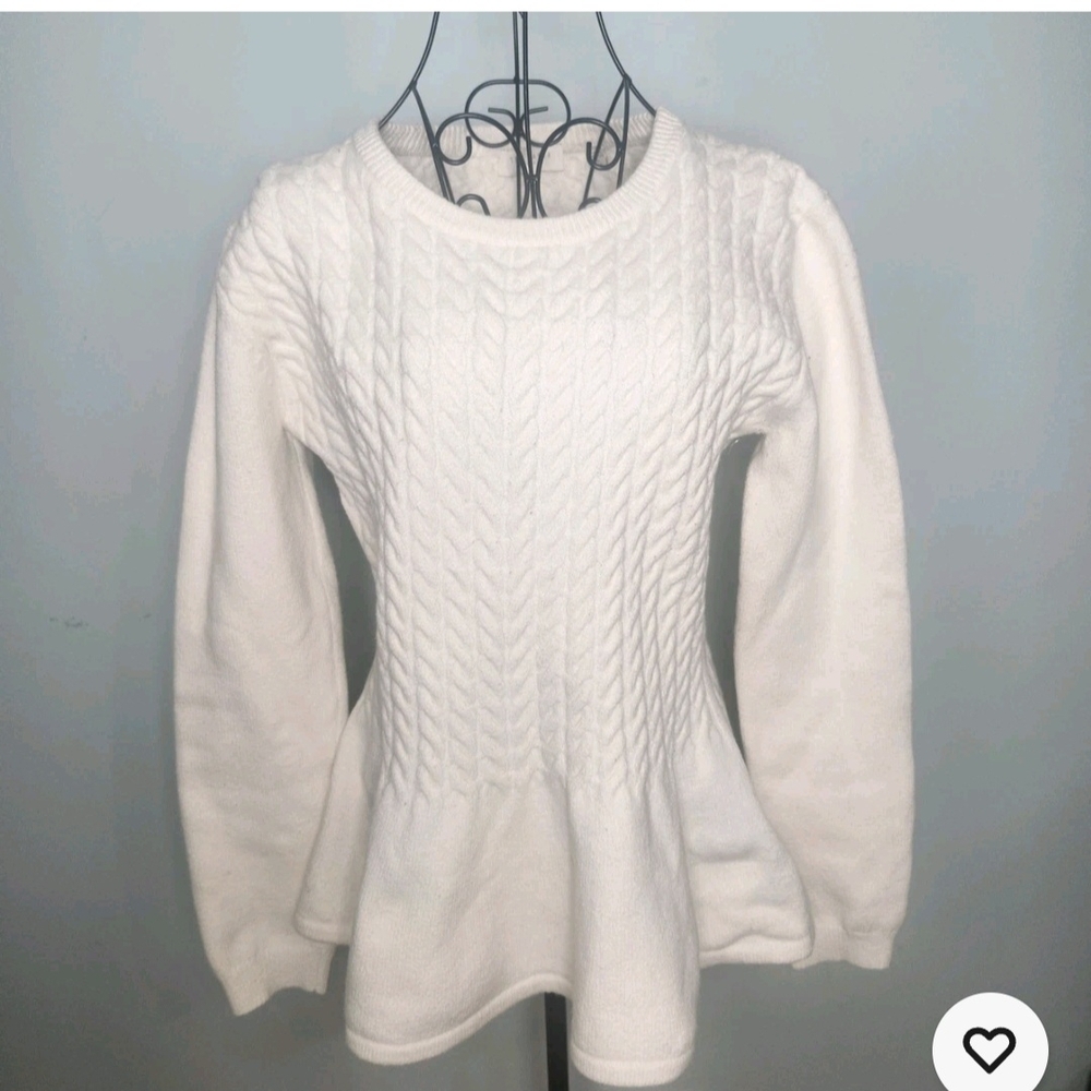 Ted Baker London Cream Cable Knit Peplum Sweater Size 5 Wool Blend